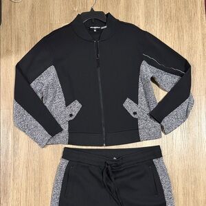 New Karl Lagerfeld Paris Black Zip-Front Jacket and jogger pants set size L